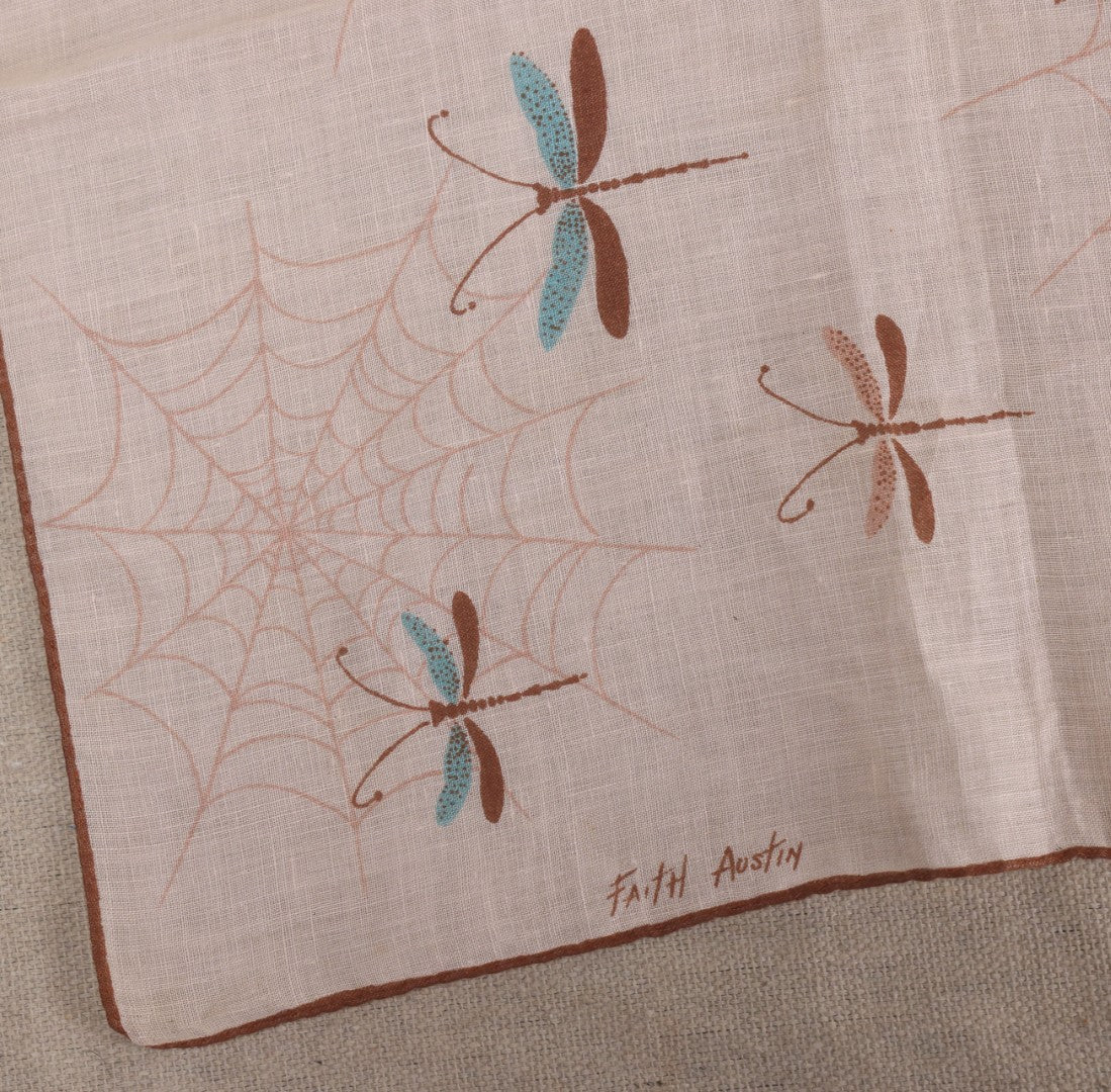 Lot 226 - Vintage Faith Austin Handkerchief With Dragonflies And Spiderwebs