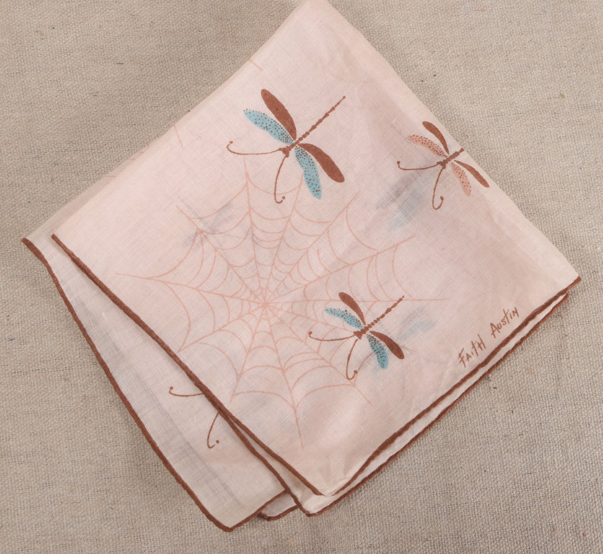 Lot 226 - Vintage Faith Austin Handkerchief With Dragonflies And Spiderwebs