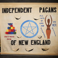 Lot 001 - Vintage Modern Independent Pagans Of New England Hand-Painted Canvas Portest Parade Banner With Rattlesnake, Pentagram, And Goddess Figure, Circa 1990s-Early 2000s, 51" x 40"