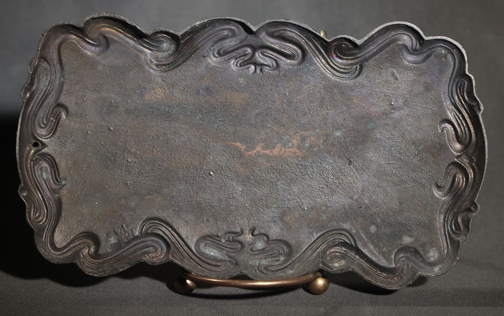 Lot 007 - Vintage Engraved Casket Plaque, "James O. Dash, 1850-1932," Blackletter Script With Scrollwork Border