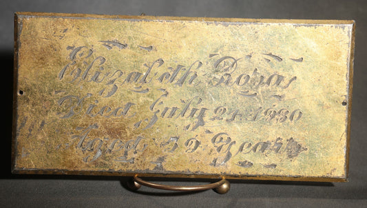 Lot 008 - Vintage Engraved Casket Plaque, "Elizabeth Rosa, Died July 24, 1930, Aged 59 Years," Cursive Script