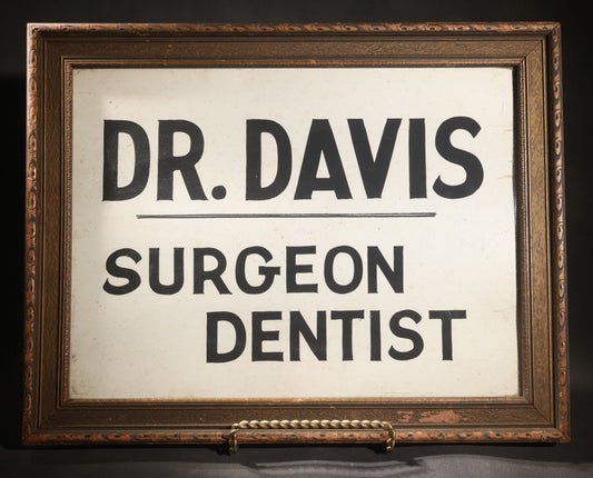 Lot 011 - Antique Hand-Painted Paper Sign, "Dr. Davis / Surgeon Dentist," Black On White, In Carved Wood Frame