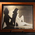 Lot 025 - Antique Framed Sepia-Tone Art Nude Photograph Of A Seated Young Woman With Dramatic Shadow, Circa 1920s-1930s, 16-5/8" x 13-5/8"