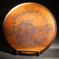 Lot 026 - Antique Pyrography Wood Plaque, Portrait Of A Native American Figure In War Bonnet, Chip-Carved Border, 13-3/8" x 13-1/8"