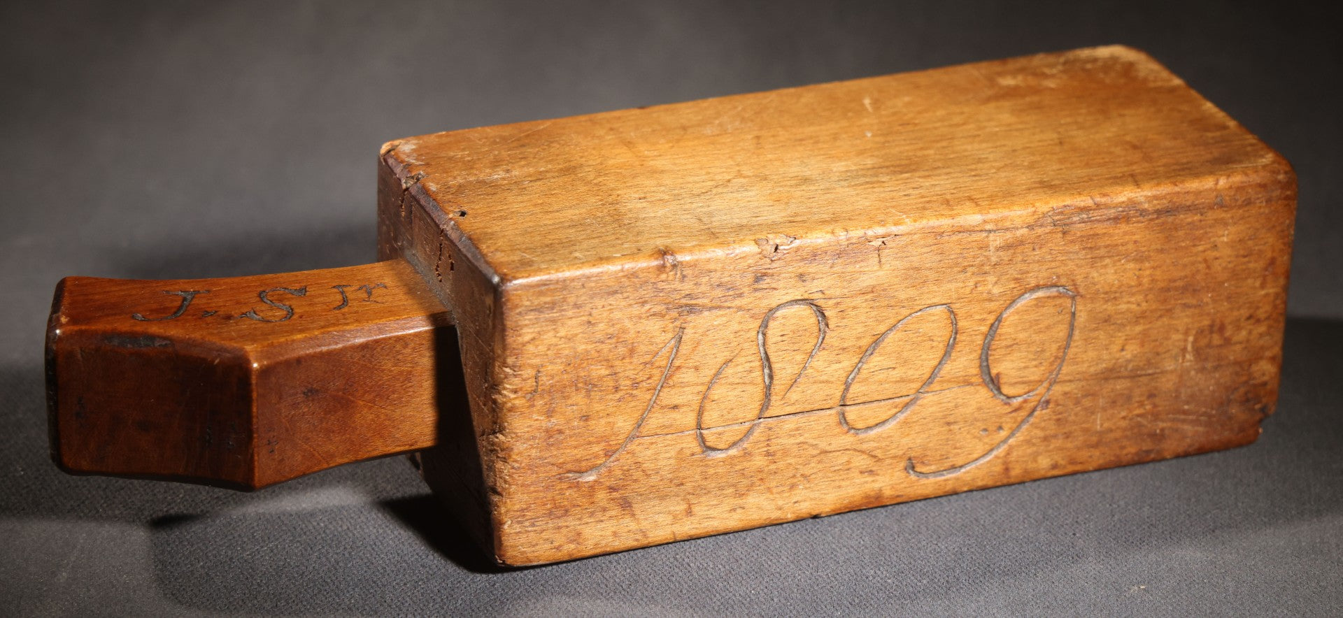 Lot 027 - Antique Primitive Wooden Butter Mold Dated 1806, Initialed "J.S Jr"