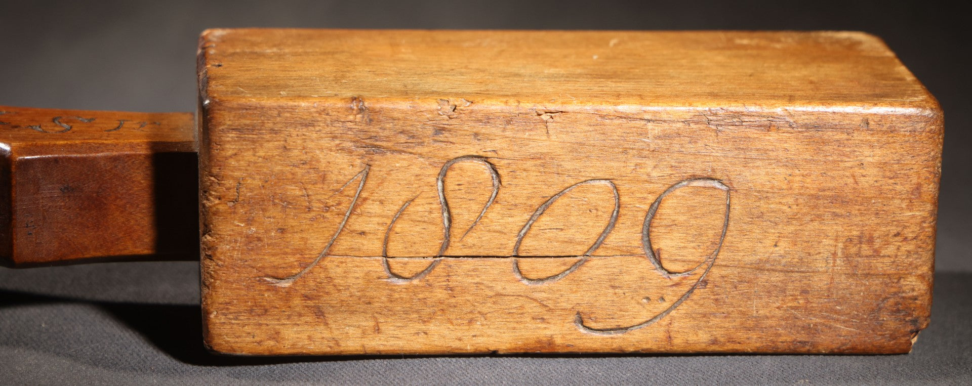 Lot 027 - Antique Primitive Wooden Butter Mold Dated 1806, Initialed "J.S Jr"