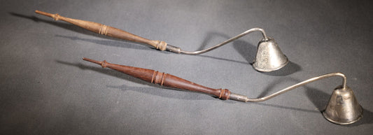 Lot 028 - Pair Of Antique Sterling Silver Candle Snuffers With Turned Wooden Handles, Sold By Gump's Of San Francisco, California, With Mark