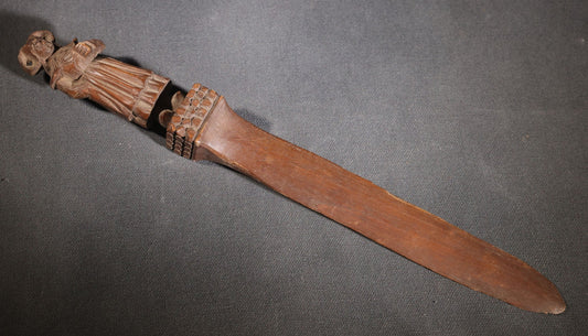 Lot 030 - Antique Hand-Carved Folk Art Wooden Letter Opener With Figural Handle Of A Woman In Traditional European Folk Dress