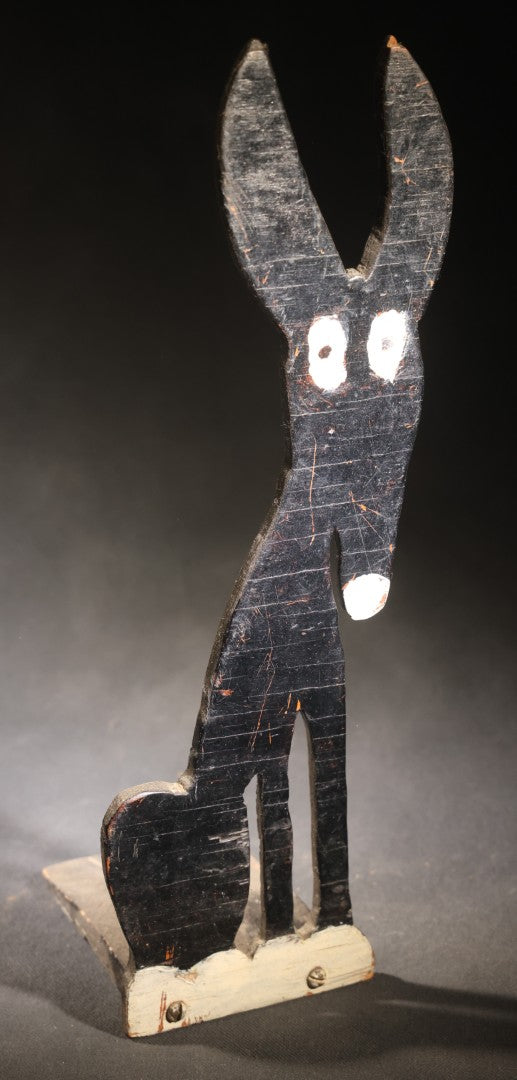 Lot 038 - Vintage Folk Art Painted Wooden Cutout Dog Doorstop, Signed John Penasack