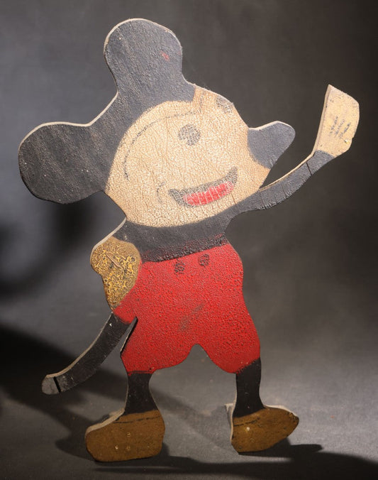 Lot 041 - Vintage Folk Art Painted Wooden Cutout Mickey Mouse Doorstop