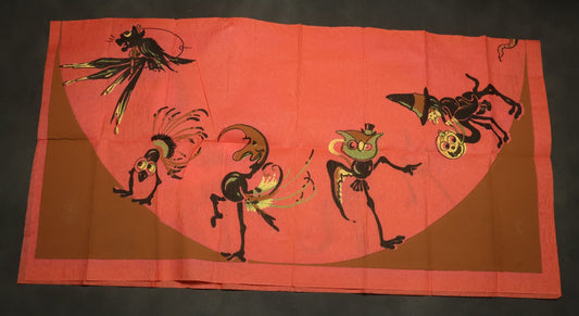 Lot 046 - Antique Dennison's Halloween Crepe Paper Table Cover No. H377 With Black Cat, Witch, Owl, Moon, And J.O.L. Graphics, In Original Envelope, Dennison Manufacturing Co., Framingham, Massachusetts