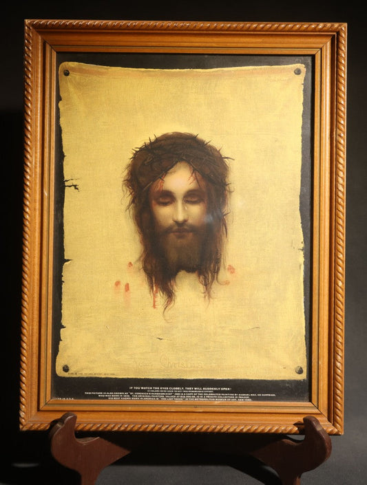 Lot 061 - Vintage Framed Print, "Jesus Christus" Veil Of Veronica After Gabriel Max, Published By The House Of Art, New York, Mickelson's Washington D.C. Label