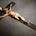 Lot 068 - Vintage Wood Crucifix With Polychrome Resin Corpus, I.N.R.I. Tablet, And Radiant Halo