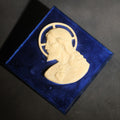 Lot 072 - Vintage Cobalt Blue Glass Wall Plaque With Relief Bust Of Christ, Sacred Heart And Cruciform Halo