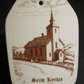 Lot 075 - Vintage Figgjo Flint Porcelain Wall Plaque, "Seim Kyrkje" ("Seim Church") 1877, Johan Thomsen, Bergen, Norway, 1987