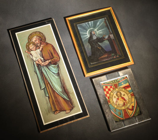 Lot 076 - Trio Of Vintage Framed Religious Prints Including Saint Rita Of Cascia, Croatian Sacred Heart Of Jesus, And Saint Joseph With Christ Child