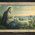 Lot 078 - Vintage Framed Polychrome Print After "The Good Shepherd" By Josef August Untersberger, Signed Giovanni, Christ With Flock Of Sheep, 16-1/4" x 9-1/8"