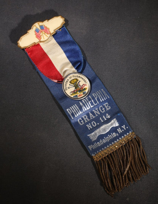 Lot 079 - Antique Patrons Of Husbandry Philadelphia Grange No. 114 Philadelphia, New York, Double-Sided Ribbon With Membership And "In Memoriam" Mourning Sides
