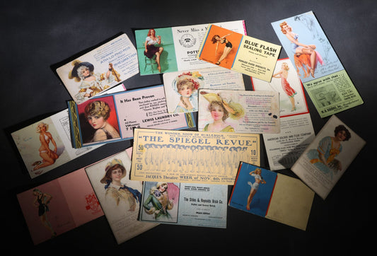 Lot 093 - Grouping Of 15 Antique And Vintage Advertising Blotters And Cards With Pin-Up And Female Portrait Illustrations Including Earl Moran, Gil Elvgren, And George T. Tobin, Brown & Bigelow