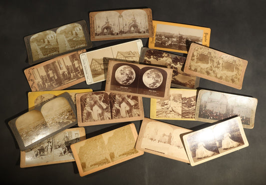 Lot 094 - Grouping Of 17 Antique Stereoview Cards Including Full Moon By Prof. H. Draper, Mrs. McKinley At The Executive Mansion, Ice Palace Montreal 1884, And La Porte Monumentale Paris 1900