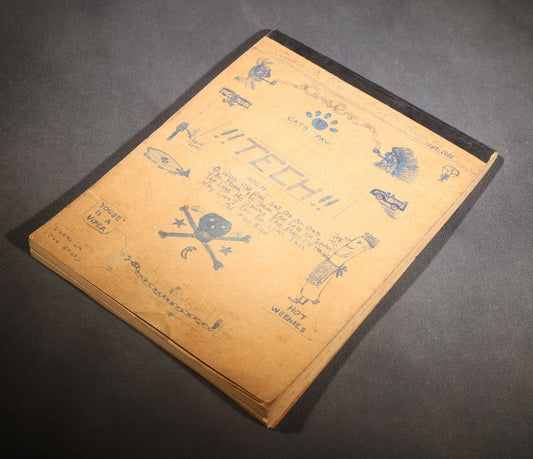 Lot 095 - Vintage Hand-Illustrated School Notebook, Owen A. Fairbanks Jr., "!!Tech!! High," Dated September 1935, Doodles Including Skull & Crossbones And Anthropomorphic Hot Dog Weenie, Poems, And Humorous Writings