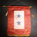 Lot 099 - Vintage Two-Star Blue Star Service Banner With Wooden Rod, Cord, And Tassels, WWII Era