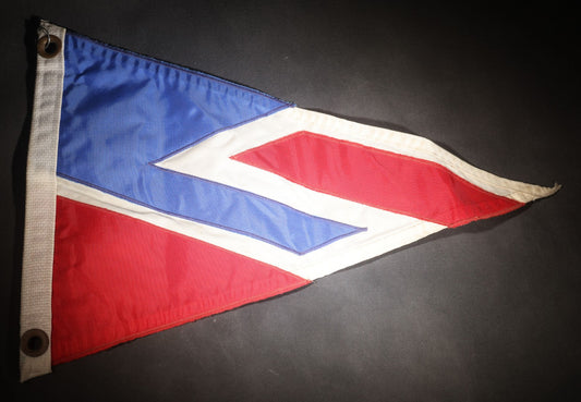 Lot 102 - Vintage Sarasota Yacht Club Burgee Pennant, Sarasota, Florida, Red, White, And Blue With Diamond Motif, Grommeted Hoist