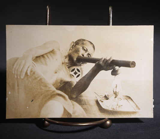 Lot 123 - Antique Real Photo Postcard R.P.P.C.. Of A Man Smoking An Opium Pipe With Lamp And Tray