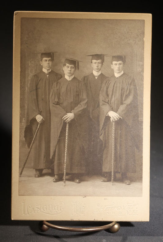 Lot 127 - Antique Board-Mounted Cabinet Card Photograph Of Four Young Men In Academic Graduation Robes And Mortarboards Holding Canes, Graduates At Dartmouth, Photographed By Langill, Hanover, New Hampshire