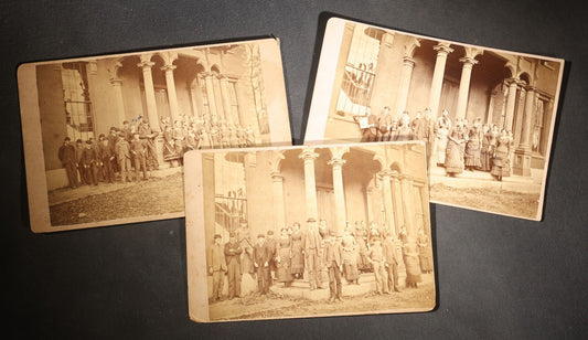 Lot 141 - Trio Of Antique Board-Mounted Photographs Of Portsmouth High School Classes Posed Before The School Building Facade, Circa 1880s Portsmouth, New Hampshire, Photographed By H.M. Rand, Cambridgeport, Massachusetts