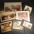 Lot 144 - Grouping Of Seven Antique Board-Mounted Photographs Of Outdoor Group Gatherings, Including Large Hillside Assembly, Men's Outing With Bottles And Basket, And Men In Aprons