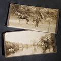 Lot 147 - Pair Of Antique Board-Mounted Panoramic Photographs, New England Pond With Rowboat And Houses, And Bearded Man With Horse And Buggy At Mailbox