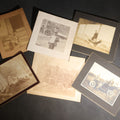 Lot 150 - Grouping Of Six Antique Board-Mounted Photographs Of Men In Social And Leisure Settings, Including Early Automobile Group, City Street Scene With Jackson Sign, Men In Hammock On Porch, And Outdoor Picnic Party