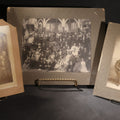 Lot 151 - Trio Of Antique Board-Mounted Group Photographs Including Large Gathering With American And British Flags At Arched Pavilion, Elderly Men In Formal Dress, And Generational Family Studio Portrait