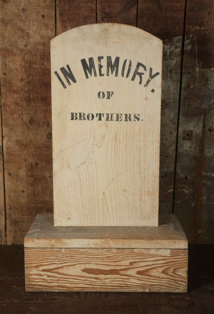 "In Memory Of Our Brothers" Folk Art Wooden Fraternal Odd Fellows Gravestone