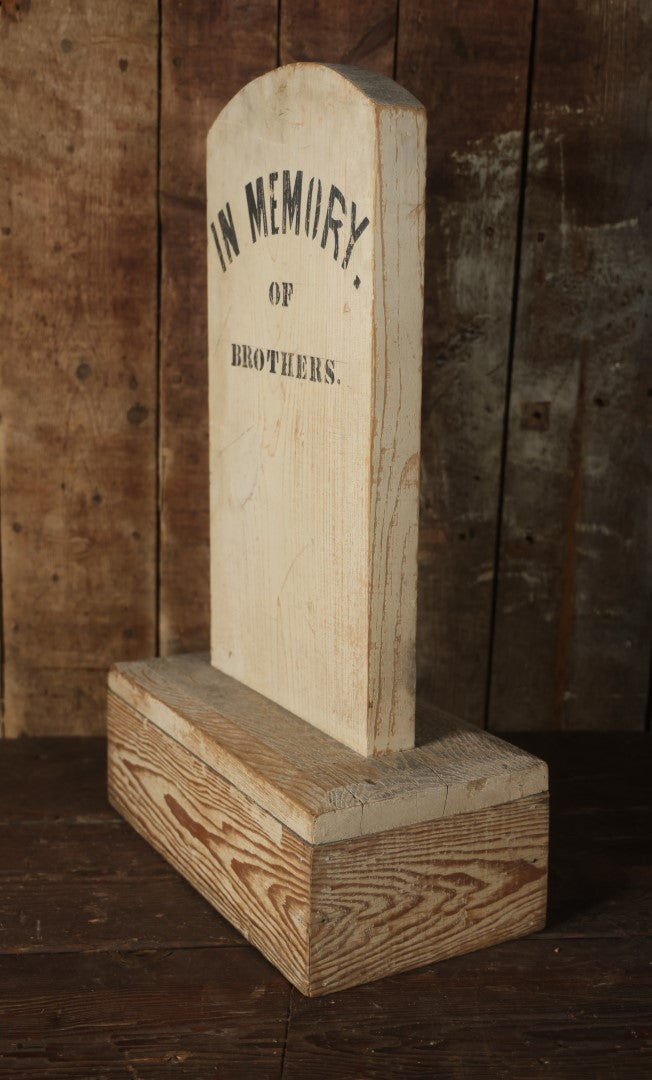 "In Memory Of Our Brothers" Folk Art Wooden Fraternal Odd Fellows Gravestone