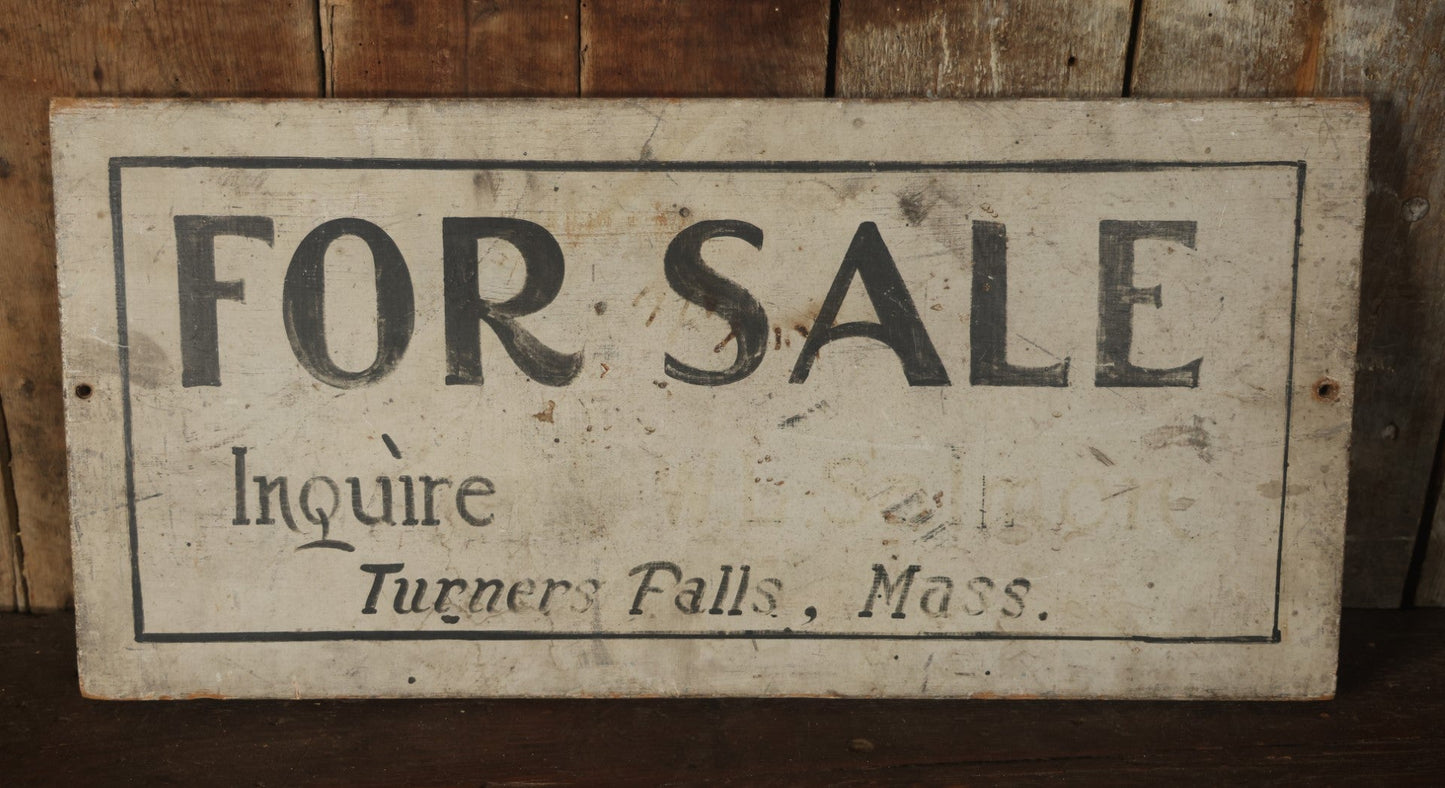 Antique Hand Painted Wood "For Sale - Inquire" Sign, From Turners Falls, Massachusetts, Single Sided