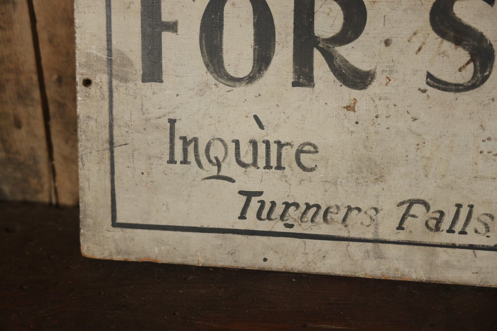 Antique Hand Painted Wood "For Sale - Inquire" Sign, From Turners Falls, Massachusetts, Single Sided