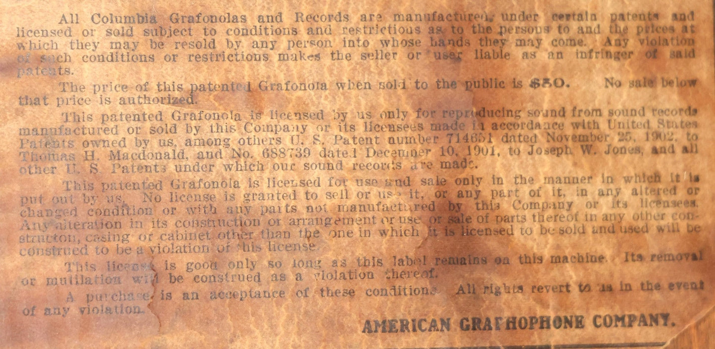 Antique Columbia Grafonola "Favorite" Model Acoustic Phonograph "Victrola" Record Player, Plays 78 R.P.M. Records, Includes Two Records And Needles, Circa 1906, Working Condition
