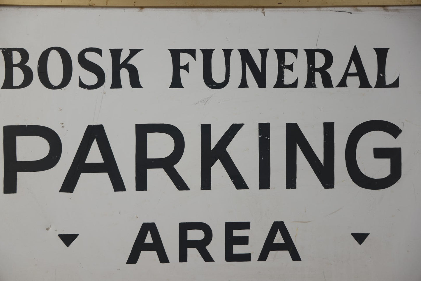 Vintage Funeral Home Sign, Hand Painted, Parking Area, Bosk Funeral Home, Fitchburg, Massachusetts, Double Sided Tin & Wood, 35" x 22-1/4"