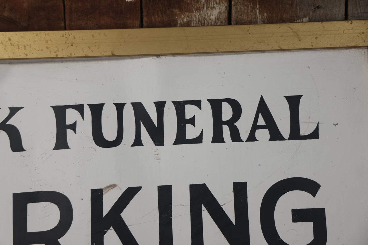 Vintage Funeral Home Sign, Hand Painted, Parking Area, Bosk Funeral Home, Fitchburg, Massachusetts, Double Sided Tin & Wood, 35" x 22-1/4"