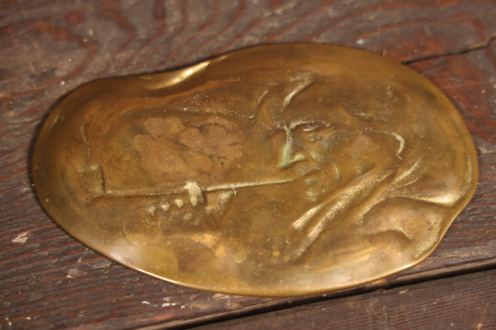 Antique Metamorphic Cast Metal Tray With Man Smoking Pipe, Surrounded By Smoke, Marked E.F. Caldwell & Co., Inc., 6313