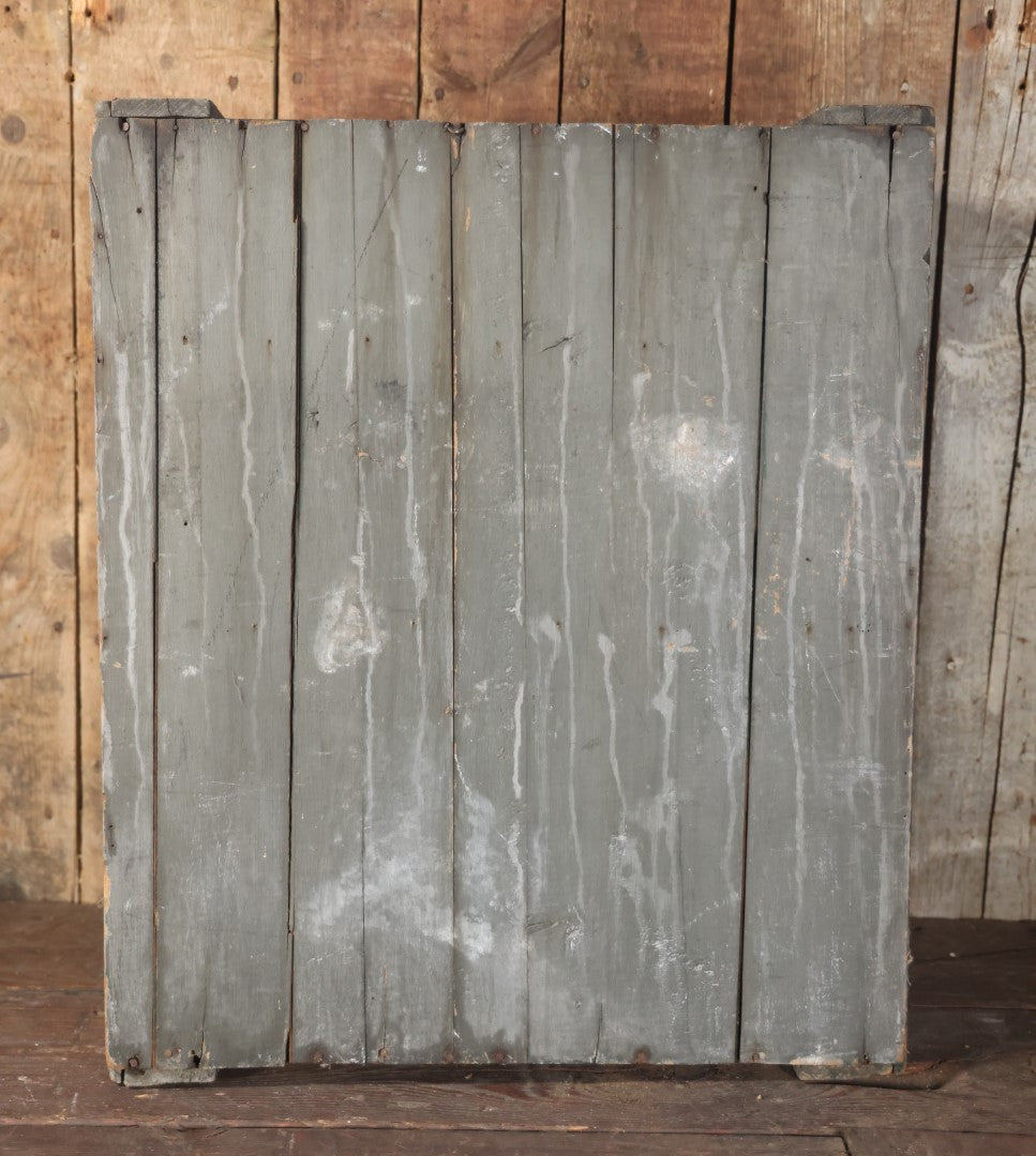 Antique Wooden Medium Sized Jelly Cupboard With Old Blue Gray Paint, Red Interior Paint, Two Shelves