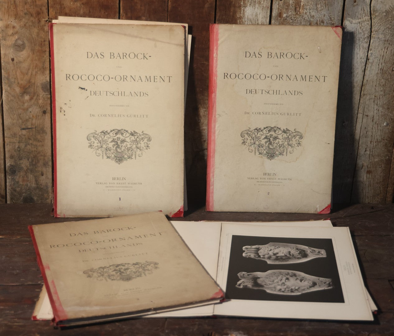 The Baroque And Rococo-Ornament Germany Antique Folio Four Volume Art Book Set, Published By Dr. Cornelius Gurlitt, 1889, Missing One Page, Otherwise Complete