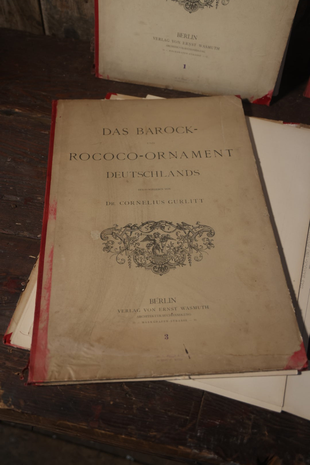 The Baroque And Rococo-Ornament Germany Antique Folio Four Volume Art Book Set, Published By Dr. Cornelius Gurlitt, 1889, Missing One Page, Otherwise Complete