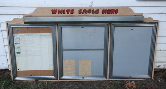 Vintage Hand Painted White Eagle News Glass Window Lighted News Board, Likely From Eagle Cafe, Woonsocket, Rhode Island, Social Club Or Fraternity, Circa 1960