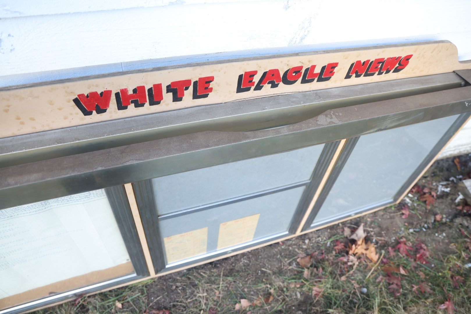 Vintage Hand Painted White Eagle News Glass Window Lighted News Board, Likely From Eagle Cafe, Woonsocket, Rhode Island, Social Club Or Fraternity, Circa 1960