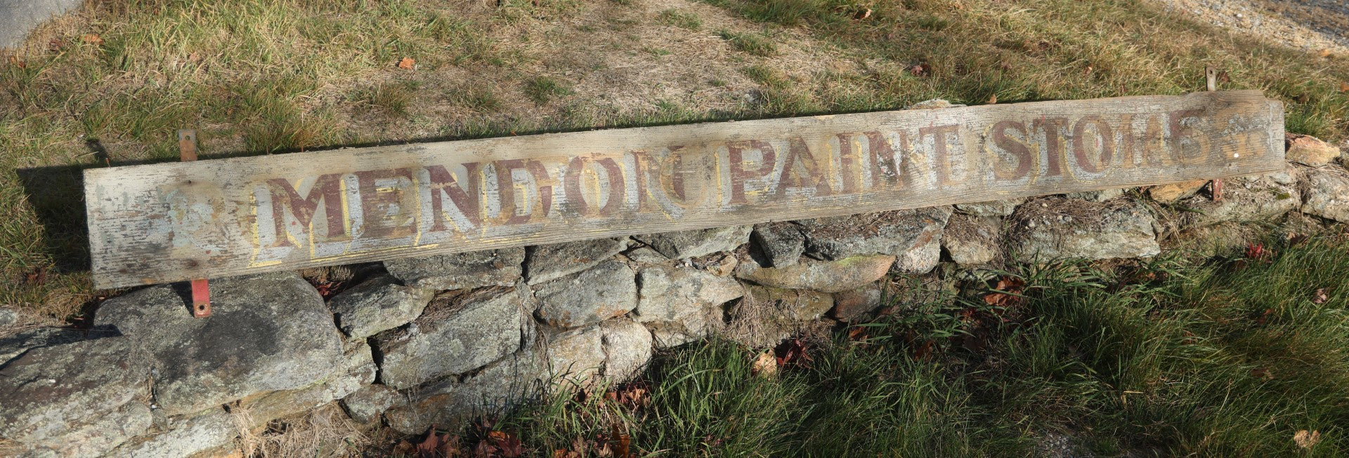 Mendon Paint Stores 10 Foot Antique Hand Painted Trade Sign With Brackets, Mendon, Massachusetts