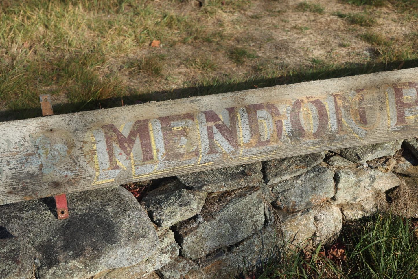 Mendon Paint Stores 10 Foot Antique Hand Painted Trade Sign With Brackets, Mendon, Massachusetts