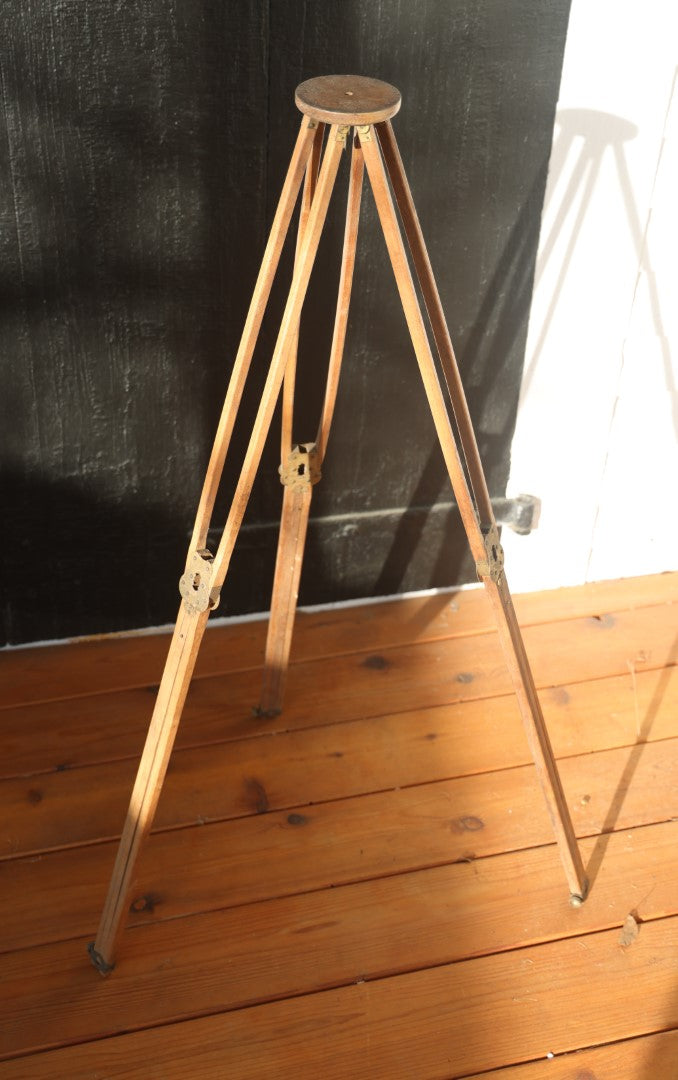 Antique Wooden Tripod With Brass Hardware, 1/4"-20 Mounting Bolt, Extending Legs